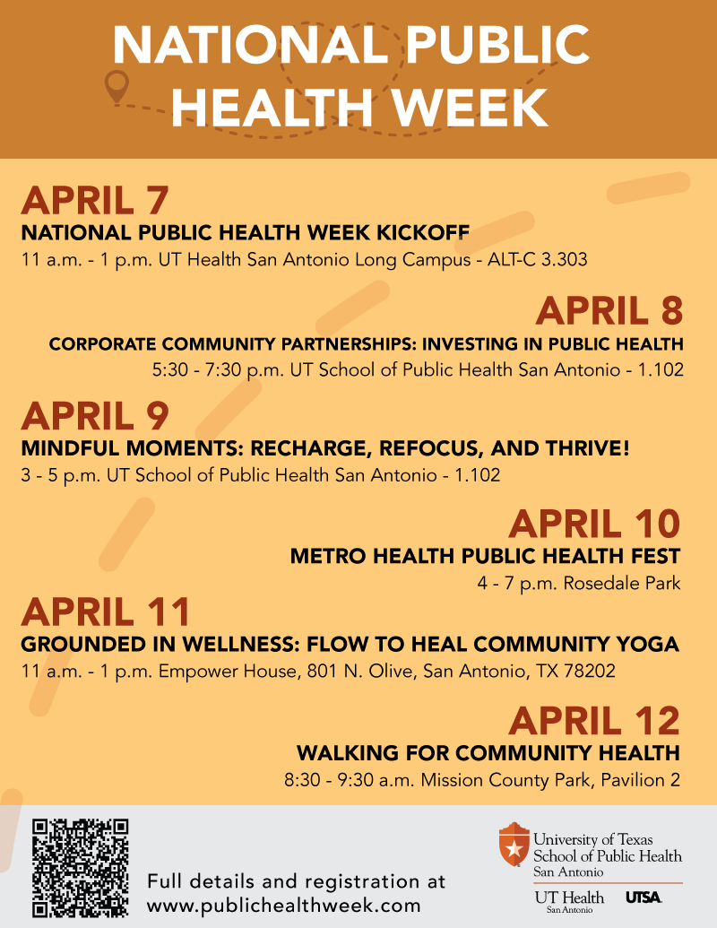 National Public Health Week is right around the corner.  Please join the the great NPHW events that we have coming up in early April.
