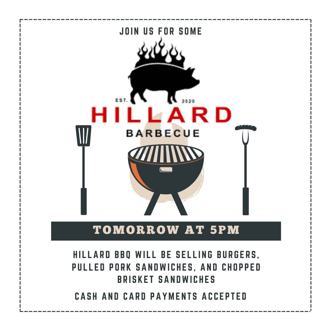 DragonsDean's tweet photo. 🍔🔥 Why cook dinner when you can join us at STEM Night &amp; Open House tomorrow at 5:00 PM and grab a delicious meal from Hillard BBQ? 🍖🎉 They'll be serving up mouthwatering burgers, chopped brisket sandwiches, and pulled pork sandwiches! https://t.co/Pu0obCwLbi