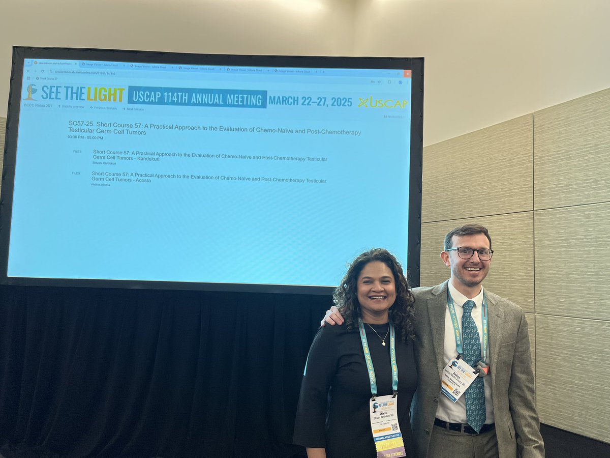 Love seeing my prior GU pathology fellows - <a href="/Andres_M_Acosta/">Andres Martin Acosta (Andy)</a> and  <a href="/ShivaniKandu/">Shivani Kandukuri, MD (she/her)</a> - working together, and making a difference in the field of testicular cancer! 🔬 #testis #proud #gupathrocks <a href="/GU_Path_Society/">GU Pathology Society (GUPS)</a> <a href="/IntSocUropath/">International Society of Urological Pathology</a>
<a href="/BWHPath/">Brigham and Women's Pathology</a> <a href="/iupathology/">IUPathology</a> <a href="/TheUSCAP/">USCAP</a>