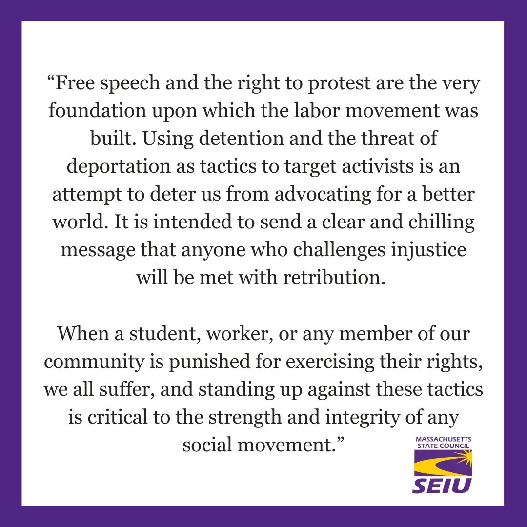 SEIU Massachusetts State Council Denounces Detention of Tufts Graduate Student and SEIU 509 member Rumeysa Ozturk. Read more here: seiu509.org/seiu-massachus…