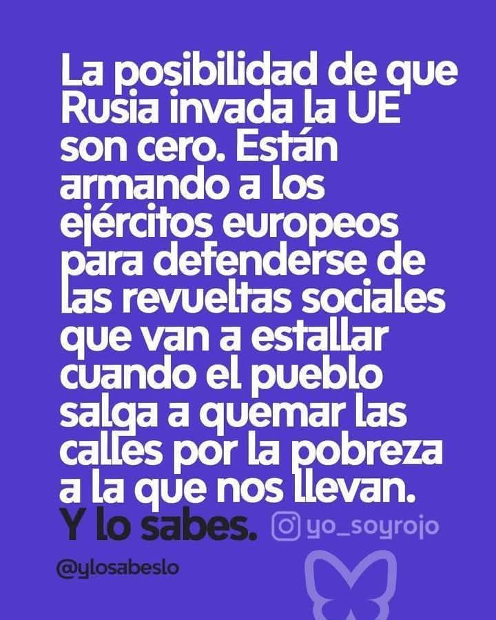 No A La Guerra
Las Elites de Europa son el propio enemigo de la  población y no Rusia.
1-Pelotazos.
2-Ruina de nuestros bolsillos
3-Control social.