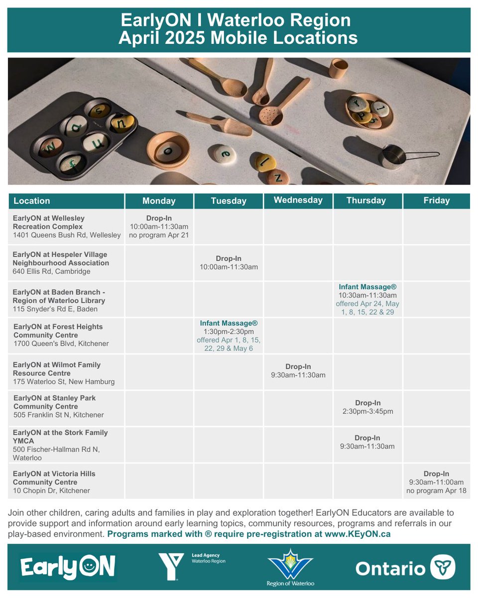 Did you know #EarlyONWR has various mobile locations? See the image below for more information about #April mobile location programming.