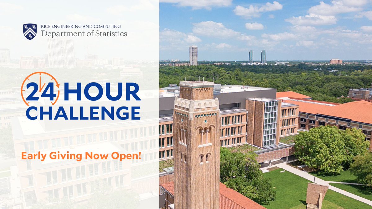 Early giving for Rice's 24-Hour Challenge starts today! Your support of the Statistics Department Excellence Fund helps us advance statistical theory and methods, including modeling of contagious diseases, machine learning, and more. #1Day1Rice givecampus.com/yhbwwq