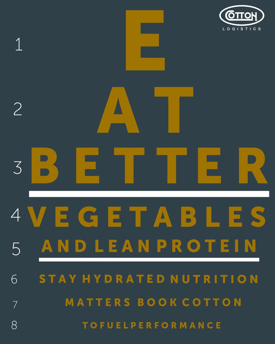CottonLogistics's tweet photo. PSA: Your crew’s performance is only as strong as their nutrition. 👀🍏 Hydration, vitamins and a balanced diet aren’t just good for the body—they’re essential for staying alert and focused. Can you read the chart? Drop a 👁️ if you see the message! https://t.co/xS6FjUwdkM