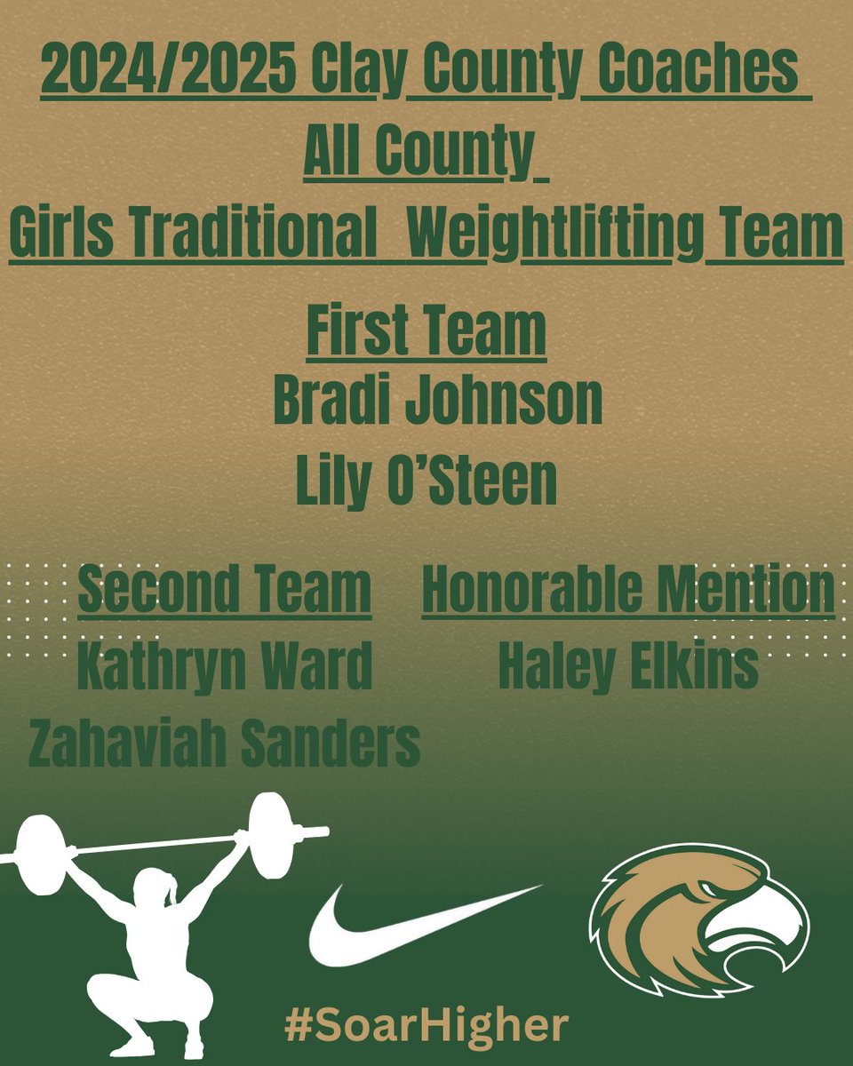 Congratulations to all of our Girls Weightlifters who were selected to the 2024/2025 All County Traditional Weightlifting Team! Big honor ladies! #SoarHigher