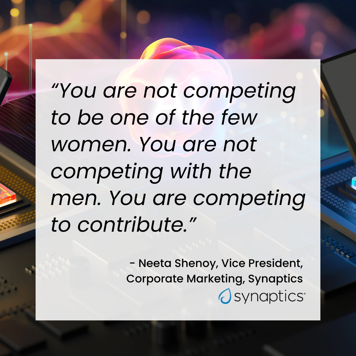 Synaptics (@synacorp) on Twitter photo Sage words indeed from our own <a href="/neeta/">neeta</a> in @electronicspecifier where she encourages everyone to step up, own, and play the role they earned in shaping the future of technology.  
Learn more: bit.ly/4j3vEbP
#womenintech #womeninengineering Sage words indeed from our own <a href="/neeta/">neeta</a> in @electronicspecifier where she encourages everyone to step up, own, and play the role they earned in shaping the future of technology.  
Learn more: bit.ly/4j3vEbP
#womenintech #womeninengineering