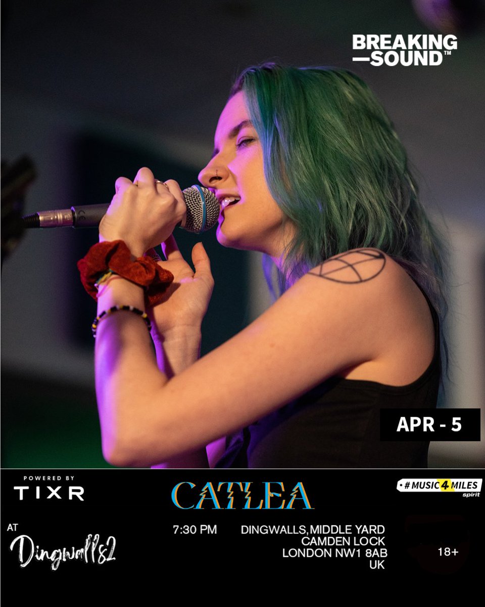 SO excited to play Breaking Sound at Dingwalls 2 at Camden Market on April 5th! It’s only £12 to see me (!!!) and three other bands for a night of live music and fun ✨

Get your tickets here! tixr.com/groups/breakin…