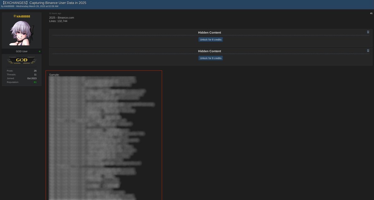 Alleged #Binance    Data Leak 🚨

132,744 lines of emails &amp; password logs reportedly exposed.

⚠️ Immediate Actions:
🔹 Change your password &amp; email (if possible)
🔹 Enable 2FA (YubiKey, Authenticator, etc.)

Stay SAFU