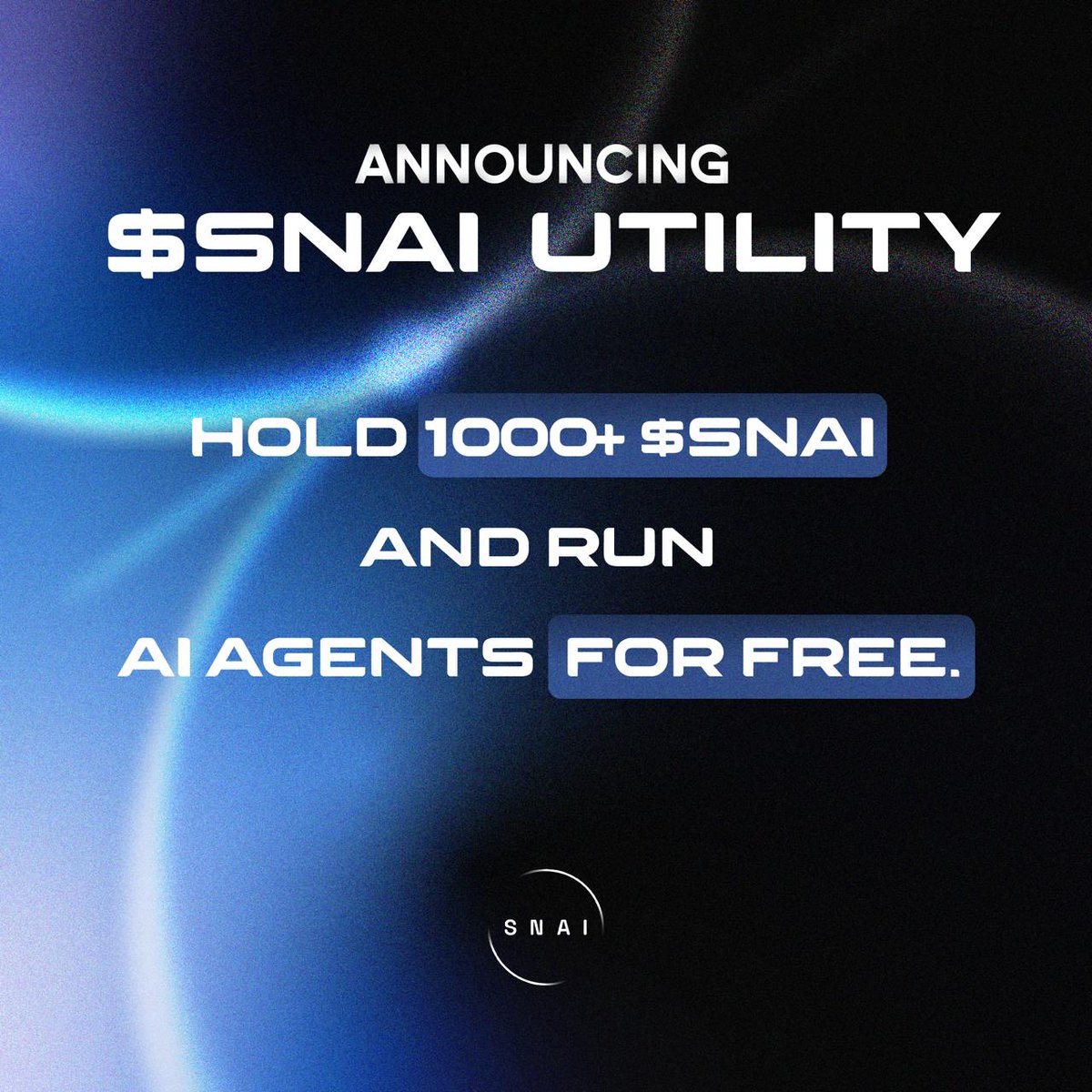 Announcing utility for $SNAI token on SwarmNode. Hold at least 1000 SNAI tokens in your linked wallet and run AI agents for free.