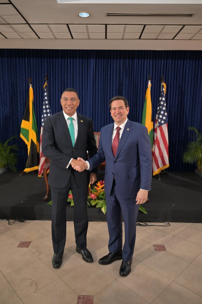 AndrewHolnessJM's tweet photo. Today I am pleased to welcome U.S Secretary of State, Marco Rubio to Jamaica.

Our bilateral relationship with the United States spans many decades and today is an opportunity to have meaningful discussions as we seek to maintain and expand our relationship for the mutual benefit of both our peoples and our respective countries.