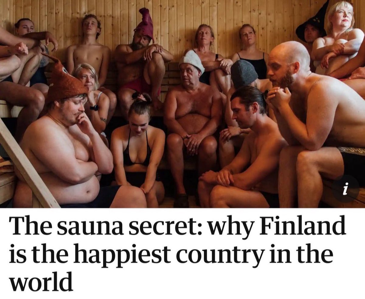 Finland has 3.3 million saunas for a population of 5.6 million (a sauna for every two people).

On a probably related note: the UN just named it the happiest country in the world for the 8th straight year.