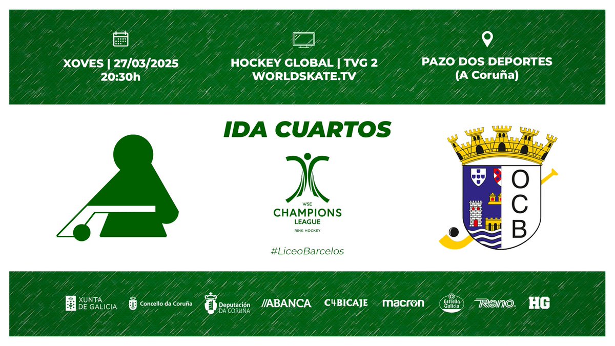 𝗠𝗮𝘁𝗰𝗵𝗱𝗮𝘆 de CHAMPIONS en Riazor. Todos e todas contamos para esta gran aventura.

Acudide con antelación ó Pazo dos Deportes para tinguilo de verdibranco!

🟢 #LiceoBarcelos #WSEChampionsLeague ⚪️