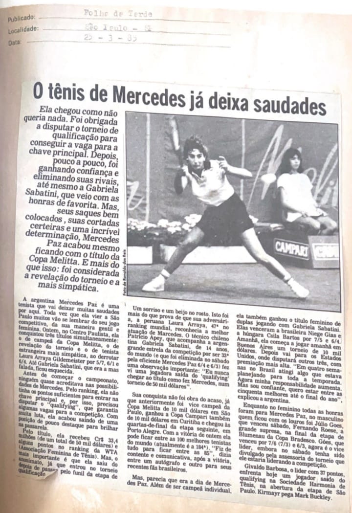olimpia_argenta's tweet photo. #Tenis 🎾 #Hace40años 🔙 @mercedespaz2001 ganaba su primer título del #WTATour en San Pablo🇧🇷

🏆Derrotaba en la final a  Laura Arraya 🇵🇪 5-7 6-1 y 6-4 y se llevaba la Copa Melitta 

👉Fue el 1° título de una argentina 🇦🇷 en el @WTA_Espanol 

📸@TenistasArg https://t.co/Qp2OI3kJ6E