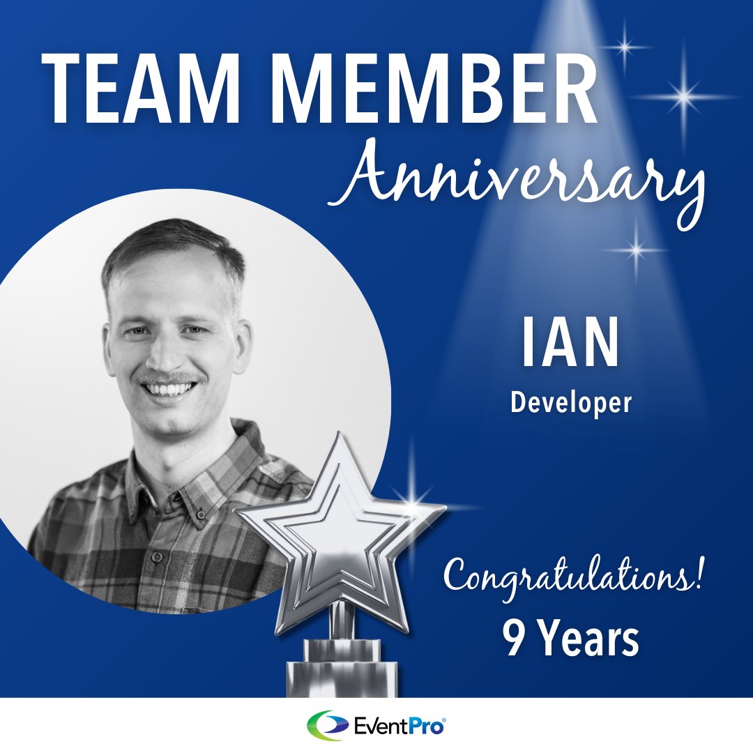 EventProConnect's tweet photo. Ian, one of our Developers, has been with Profit Systems Inc. (PSI, developer of EventPro) for 9 years. Congratulations, Ian! Thank you for your diligence and hard work at PSI! #EventProSoftware #StaffAppreciation #ThankYou #WorkAnniversary #Congratulations https://t.co/CXdgKJbwNs