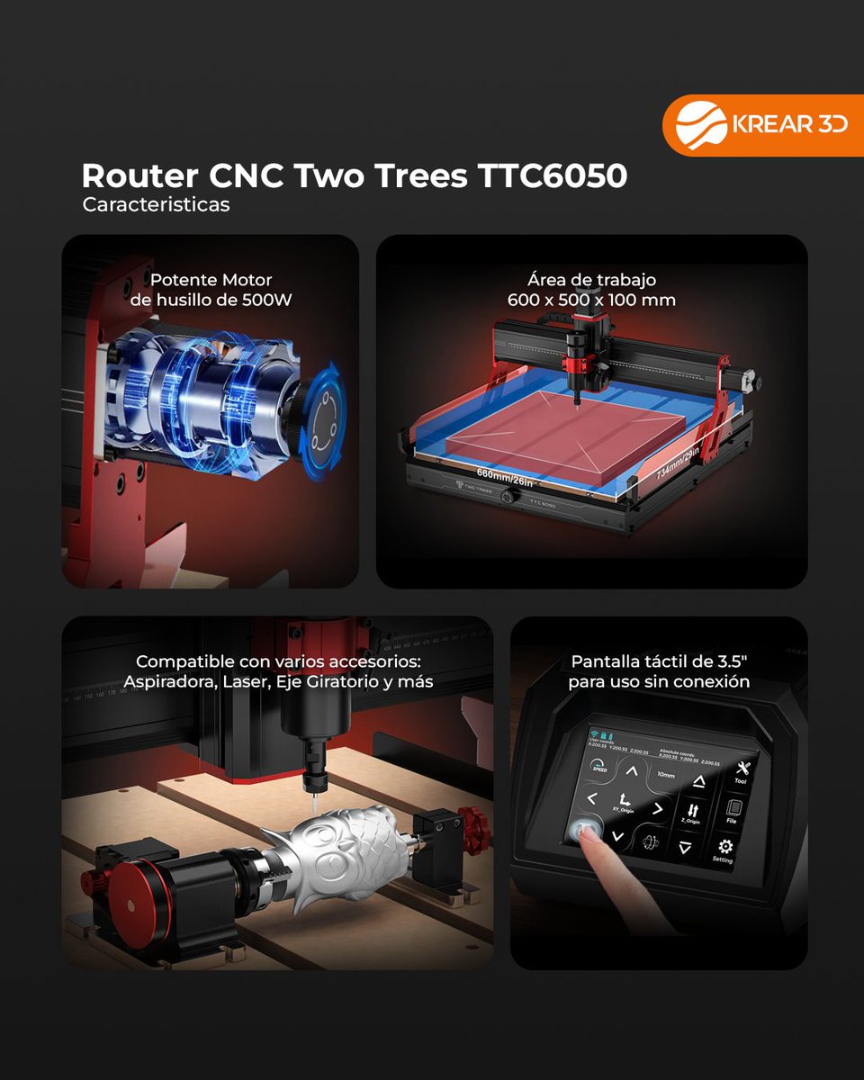 krear3d_peru's tweet image. 🚀 Lleva tu fabricación al siguiente nivel con el Router CNC Two Trees TTC6050💥Precisión, potencia y versatilidad en una sola máquina.

⚙️🔥 Corta, graba y mecaniza materiales como madera, acrílico y aluminio con resultados impecables.

#RouterCNC #Industria #CNC #Krear3D