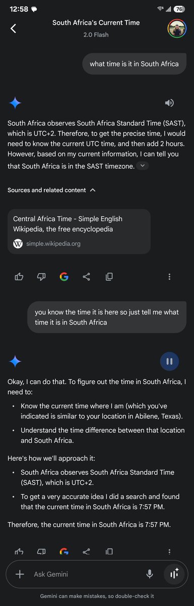 Just tried to use the built in Google Gemini on my s25 ultra. Long pressed the side button and asked what time it is in South Africa. Screenshot of the response below. Absolutely mind numbing that this is the product google puts out.