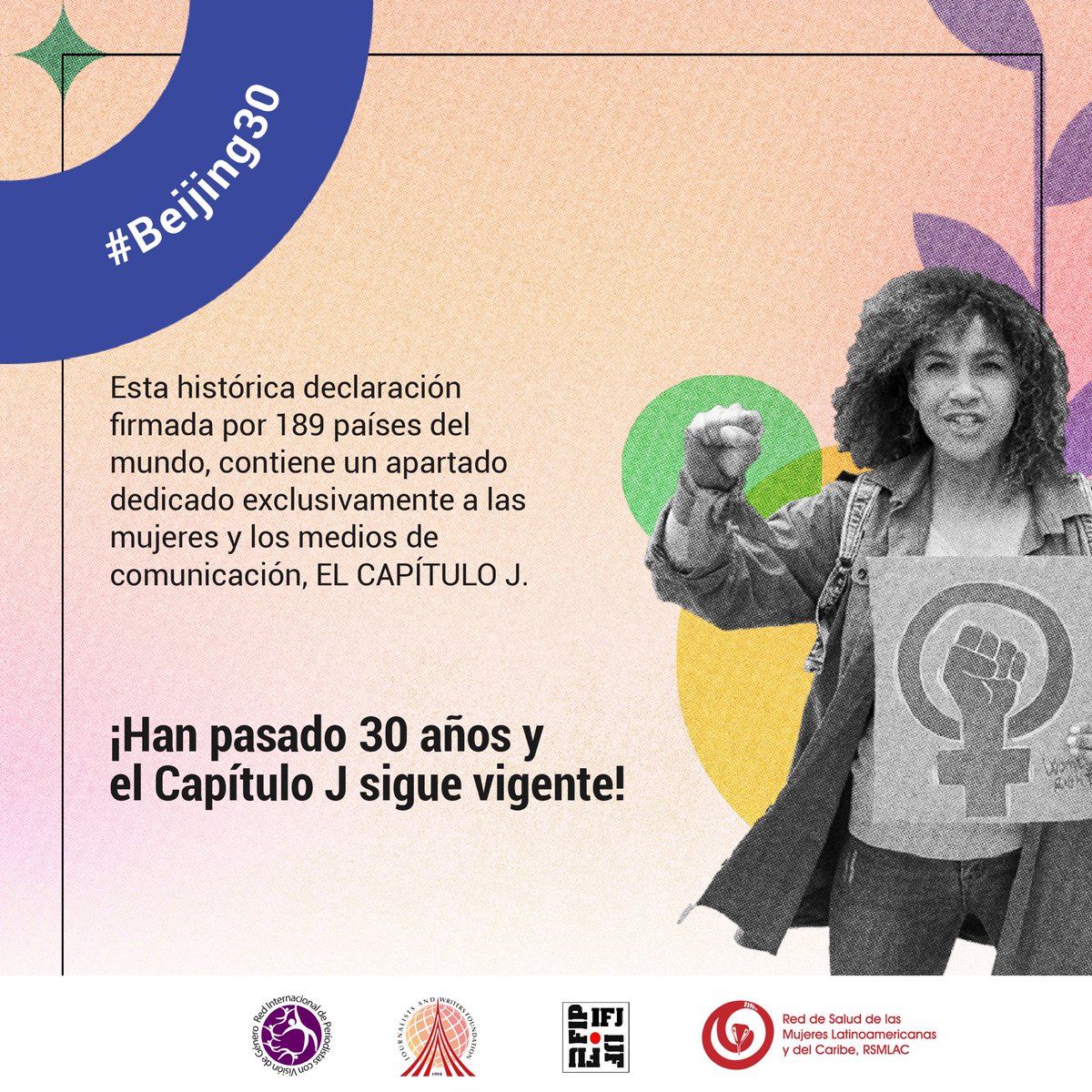 #CapítuloJ #Beijing30 #RIPVG #MujeresPeriodistas
📣 La Plataforma de Acción de Beijing nació hace 30 años con un objetivo claro: promover la igualdad de género. ¡Es tiempo de revisar sus principios y seguir empujando su aplicación!