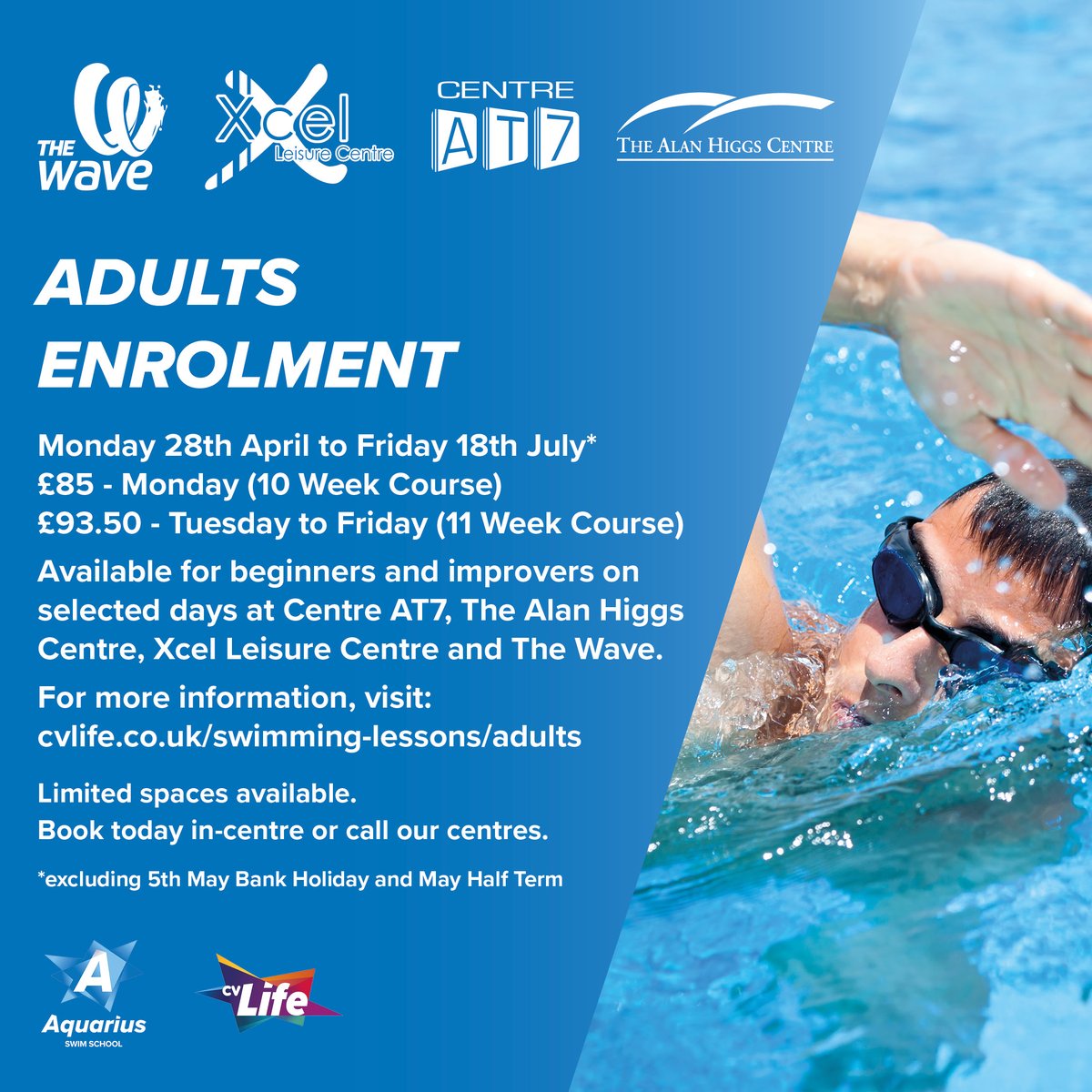 Aquarius Swim School (@cvaquariusswim) on Twitter photo ☀️ SUMMER SWIMMING COURSES  🏊♂️
Our swimming courses will be starting late April and we still have spaces available! 🎉
Choose from Daytime Ducklings, Female Only, Aquatots or Adult classes across our centres.
Find out more:
ow.ly/qpM650VcFa3 ☀️ SUMMER SWIMMING COURSES  🏊♂️
Our swimming courses will be starting late April and we still have spaces available! 🎉
Choose from Daytime Ducklings, Female Only, Aquatots or Adult classes across our centres.
Find out more:
ow.ly/qpM650VcFa3