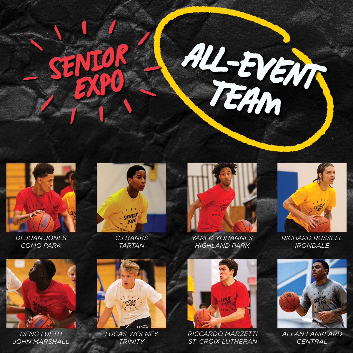 🏆 All-Event Team 2025

Some very hard choices.

More performances that caught our eye:

JJ Semanko, Hopkins
Miguel Rafael, SCL
Tobis Williams, Harding
Jahnial Jones, Cooper
Khalid Abdulkadir, MN Prep
Armoni D-H, Washburn
Anthony Giadyu, Park Cottage Grove