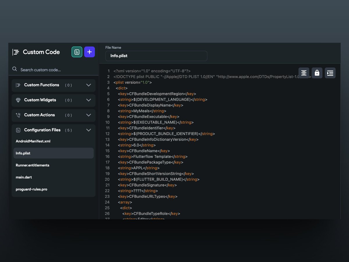 I guess everyone missed this part of the @Flutterflow update, the best one so far.
We can edit Info.plist and AndroidManifest.xml files directly in custom codes now 🎉
This save so much of development workflow, especially with permissions, push notifications etc. and deploying
