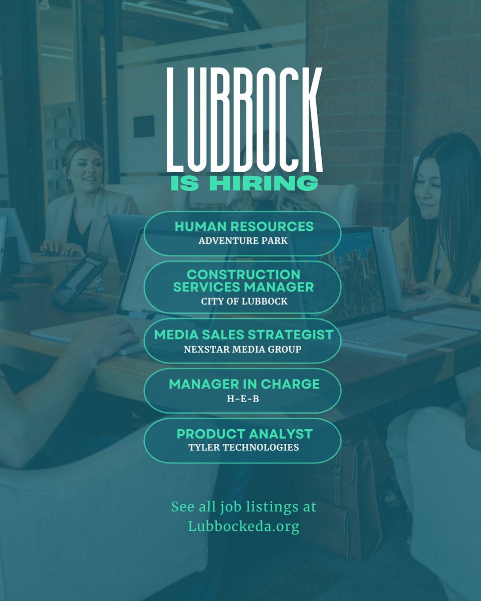 Looking for a new job in Lubbock, Texas? 📌

Check out these job opportunities &amp; more on our website: lubbockeda.org/working-in-lub…

#lubbock #workinlubbock #jobsearch #jobseekers #jobsinlubbock #careerchange #worksearch #lifeinlubbock #lubbocktx #jobopportunity 

<a href="/HEB/">H-E-B</a> <a href="/tylertech/">Tyler Technologies</a>