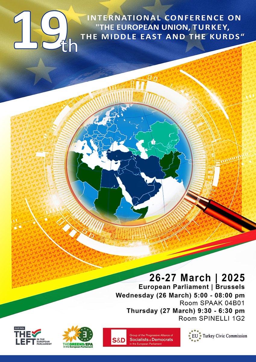 NAVBEL_External's tweet photo. #EUTCC1 conference in EU parl supported by #TheProgressives #GreensEFA #Left_EU.
Politicians, activists, journalists and academicians, also #NobelPrize winners, discuss the Kurds.
It's not about Kurdish question anymore, it's about the Kurds shaping their future and the region. https://t.co/8F5YAadnL4