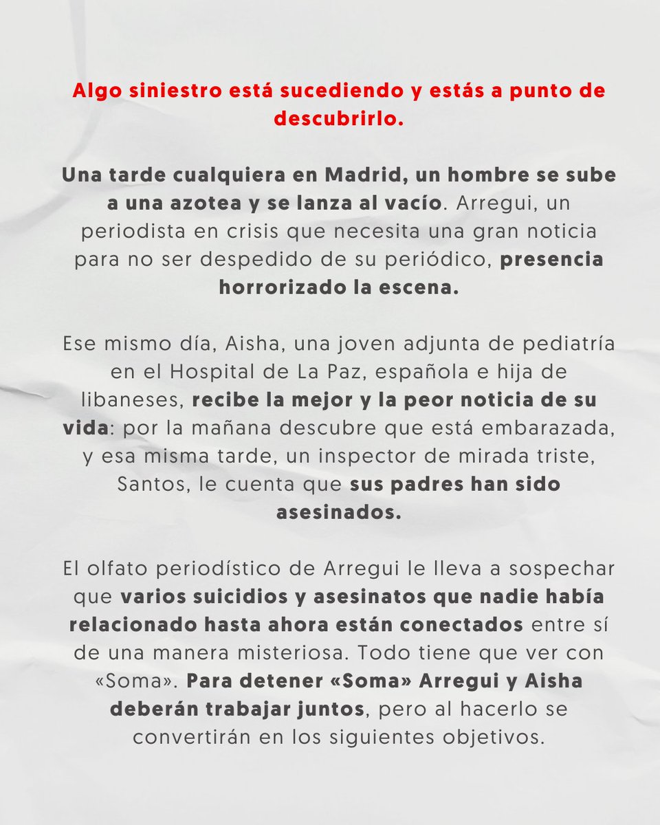 ❝¿Y si no fueras tú quien controla tu vida?❞

🔴 SOMA es el thriller psicológico que te hará dudar de todo: miedo, manipulación y la sensación inquietante de que alguien mueve los hilos...

📖 Ya disponible: lnkd.in/d7ttUjQg

#SOMA #ThrillerPsicológico #Suspense