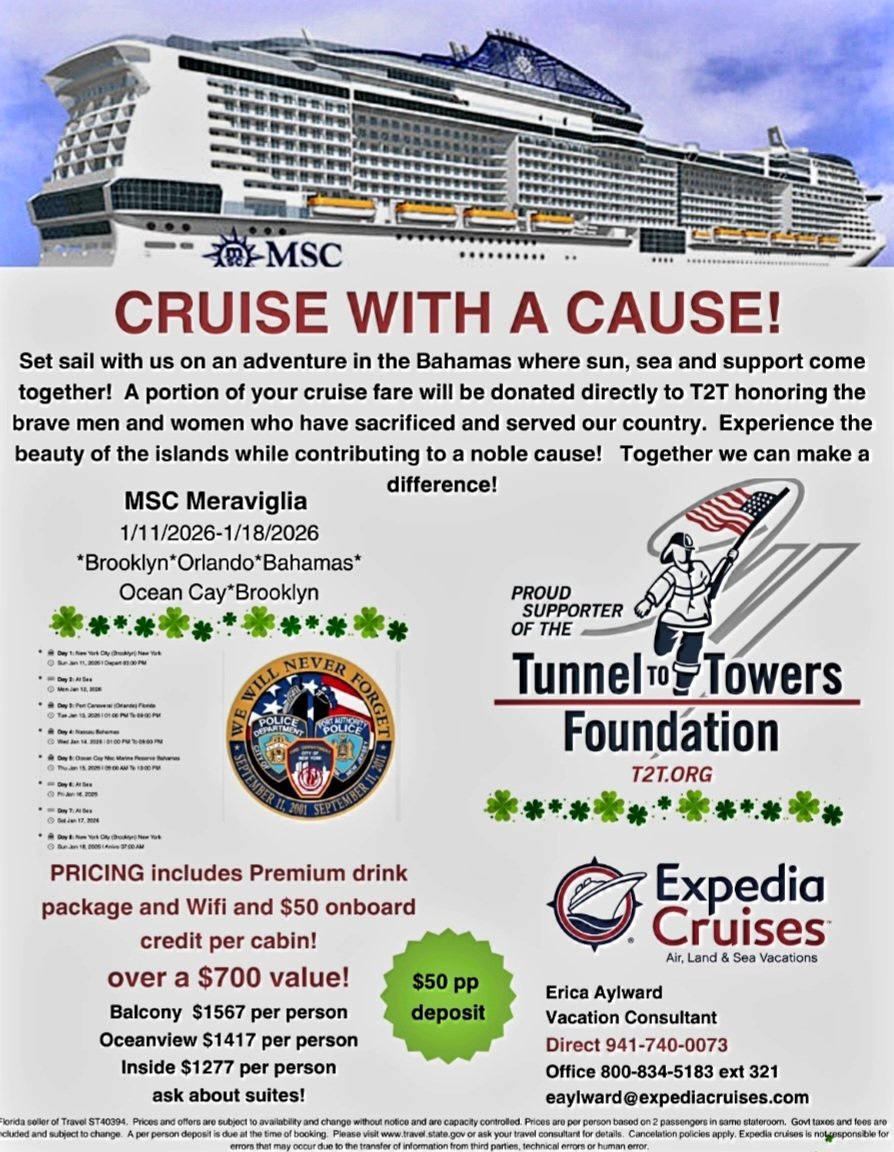 Support Tunnel to Towers &amp; enjoy a Caribbean cruise and a noble cause.
"A portion of your cruise fare will be donated directly to T2T honoring the brave men and women who have sacrificed and served our country."
#T2T #Tunnel2Towers #PAPD #PAPBA #papdprotectsnynj