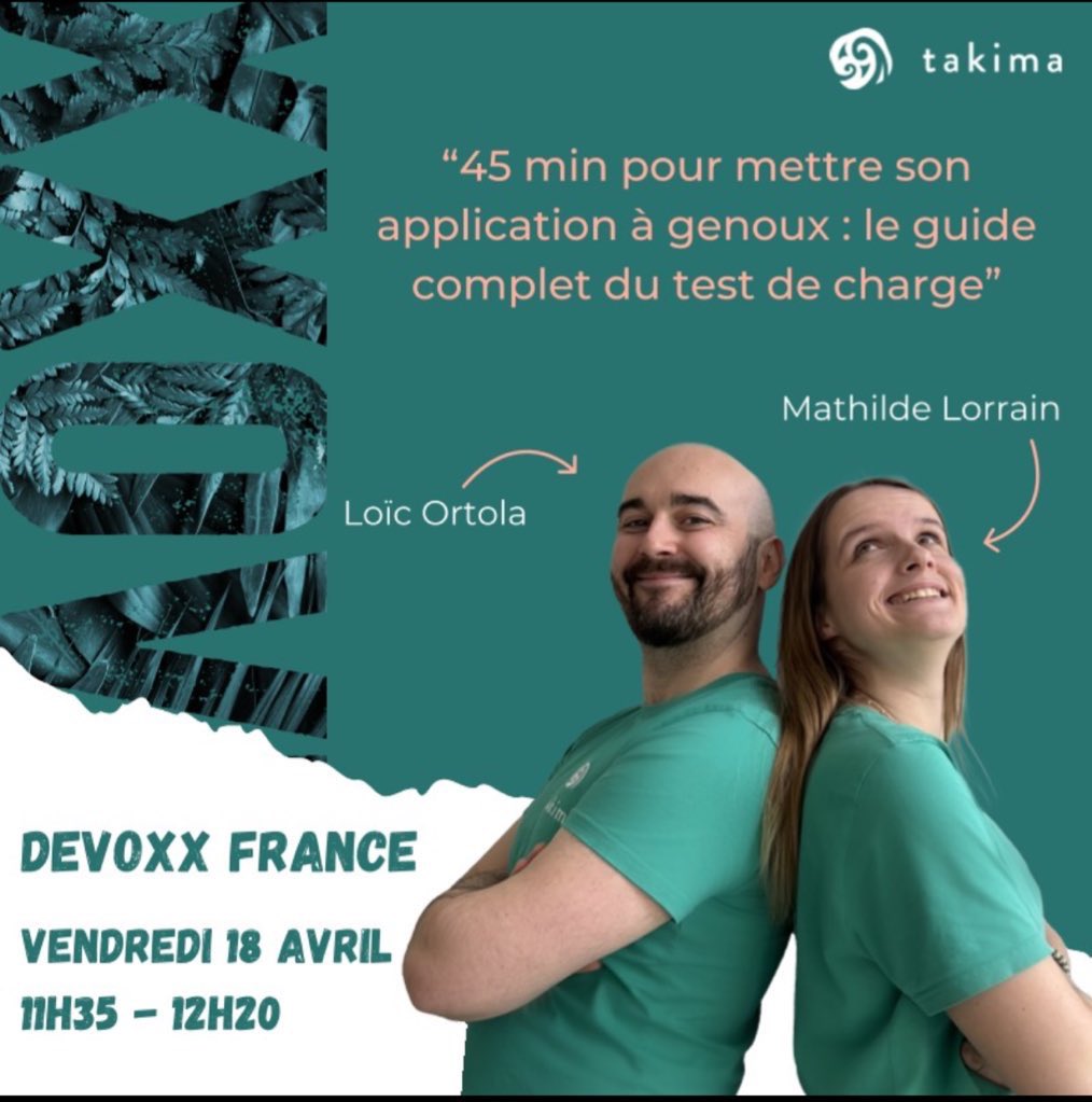 Avec <a href="/LoicOrtola/">Loic Ortola</a>, on est super heureux de revenir cette année au <a href="/DevoxxFR/">DevoxxFR</a> avec un seul objectif 🫡 

« Mettre à genoux une application en faisant un test de charge complet en partant de 0 👊 »

Un petit favori pour aider l’orga si vous venez 🤗
mobile.devoxx.com/events/devoxxf…
<a href="/takimafr/">takima</a>