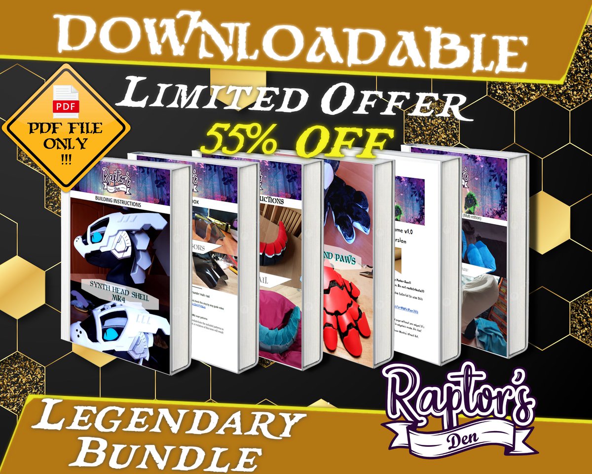 RaptorsDen's tweet image. Limited Offer!
7 in 1 pdf synth bundle
If you plan on buying all our pdf guide books, now you can get it with 55% discount as a bundle!
etsy.com/listing/189411…
#fursuit #synthsuit #synthfurry #furryfandom #pattern