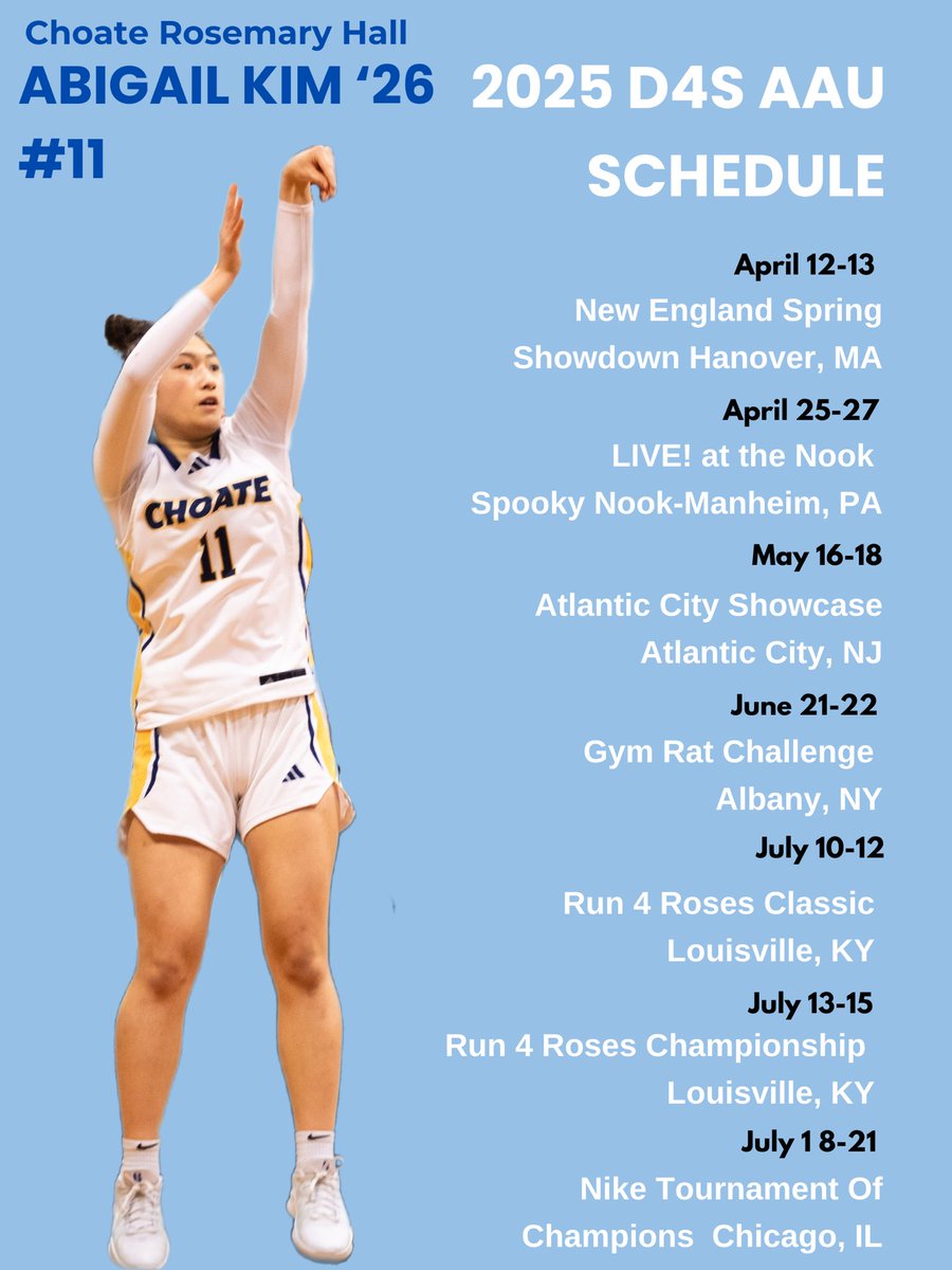 abb11basketball's tweet photo. Here is my 2025 AAU schedule! Excited and ready for this spring and summer:

@ChoateGVB @NEPSGBCA @PGHNewEngland @JrAllStarBB @StevenJNODAT @BashHoopsNE https://t.co/8oRb45Gzmz