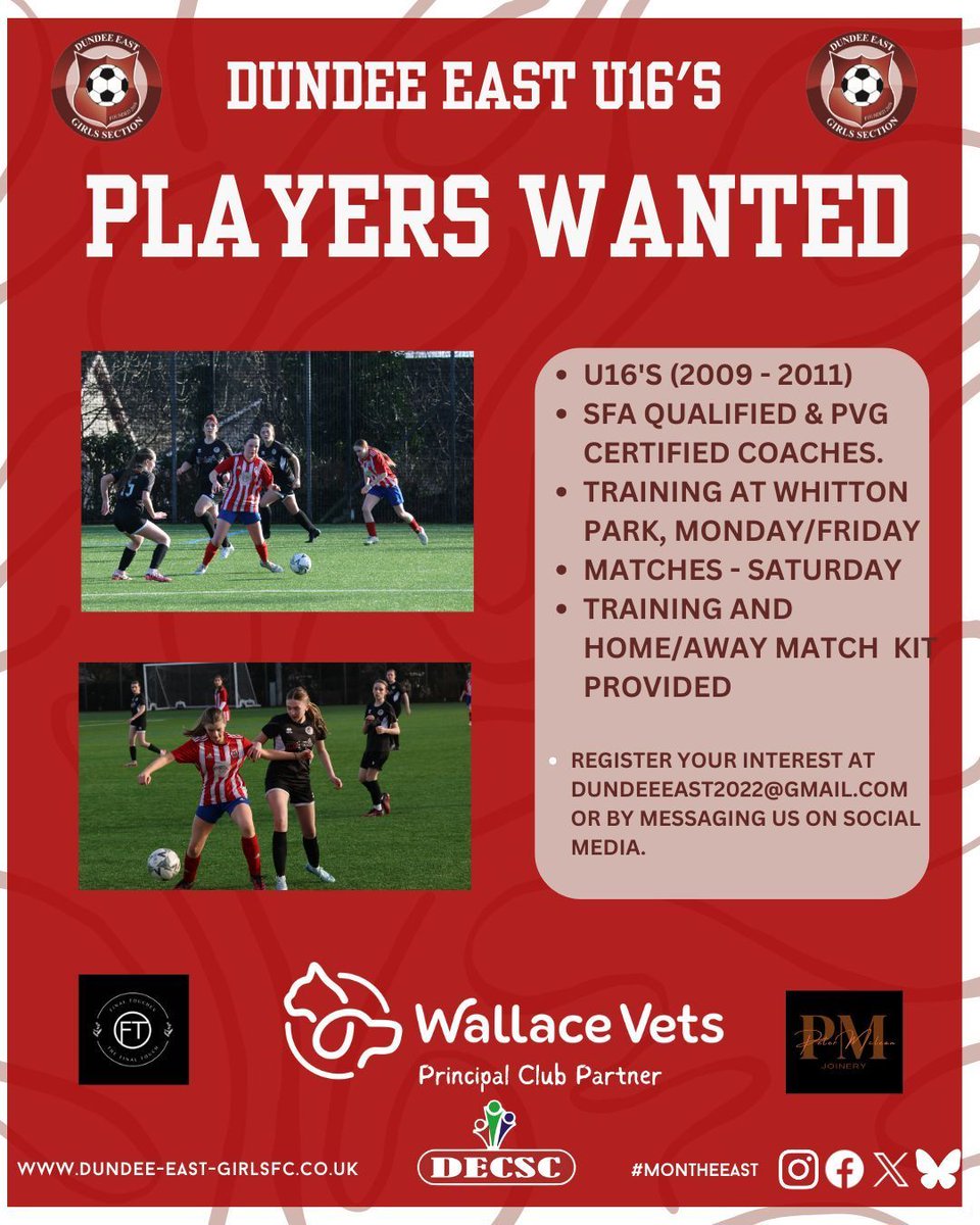 dundee_east's tweet photo. We are still looking to boost our U16s squad numbers after some squad turnover, we have a great squad of girls and fantastic coaches. We play and develop as a team
- 2 Training sessions a week - Monday /Friday
- Full training and match kit provided
#montheeast #bethediffernce https://t.co/JAzZ8GefKB