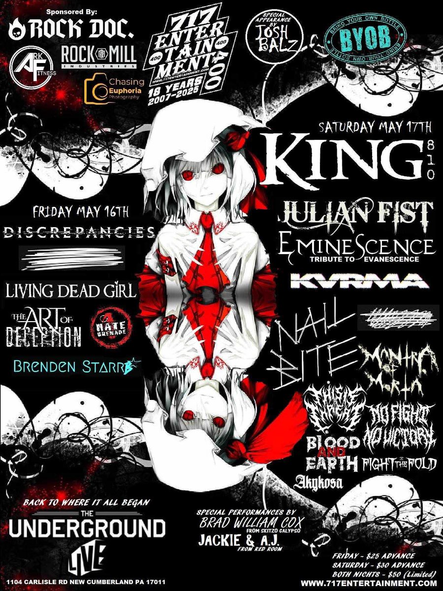 PENNSYLVANIA! We're coming to Camp Hill/New Cumberland for the first time ever. If you're in the area Let's RAGE! 

5.16.25

📸 Kaylee's Canvas 

717 Entertainment, LLC 

TICKETS AVAILABLE NOW!!!!!
eventbrite.com/e/717-entertai…