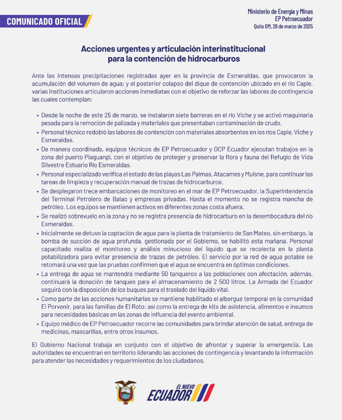 EcEnDirecto's tweet image. #ATENCIÓN   
Debido a las precipitaciones registradas en Esmeraldas, que provocaron la acumulación de agua y el posterior colapso del #dique de contención ubicado en el río #Caple, el Ministerio de @RecNaturalesEC, junto a otras instituciones del #Estado, ejecuta labores de