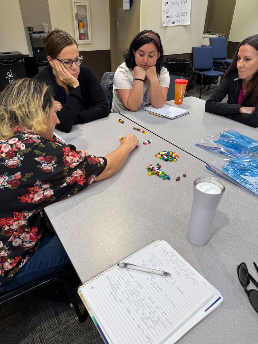 IrvineMathProj's tweet image. Dedicated 4th-grade teachers in Banning are engaging in professional development to enhance division instruction using base-10 blocks and unit cubes. Strengthening math instruction one block at a time! #MathEducation #HandsOnLearning #TeachersRock