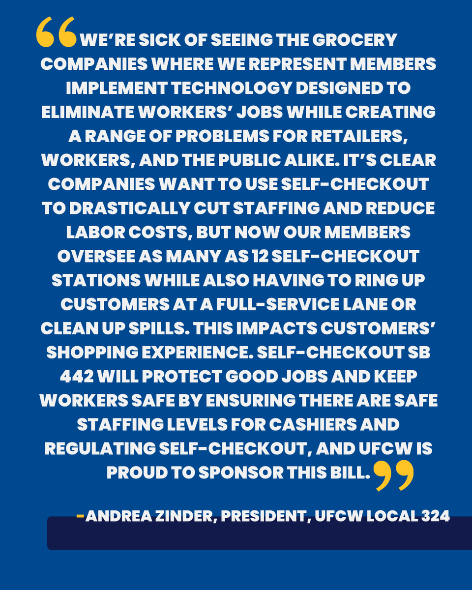SB 442 has passed the Sen. Labor Committee! SB 442 protects workers, the public, and improves the customer experience by ensuring safer staffing levels in grocery retail stores that utilize self-checkout. Read our full statement here: ufcwwest.org/senate-committ…