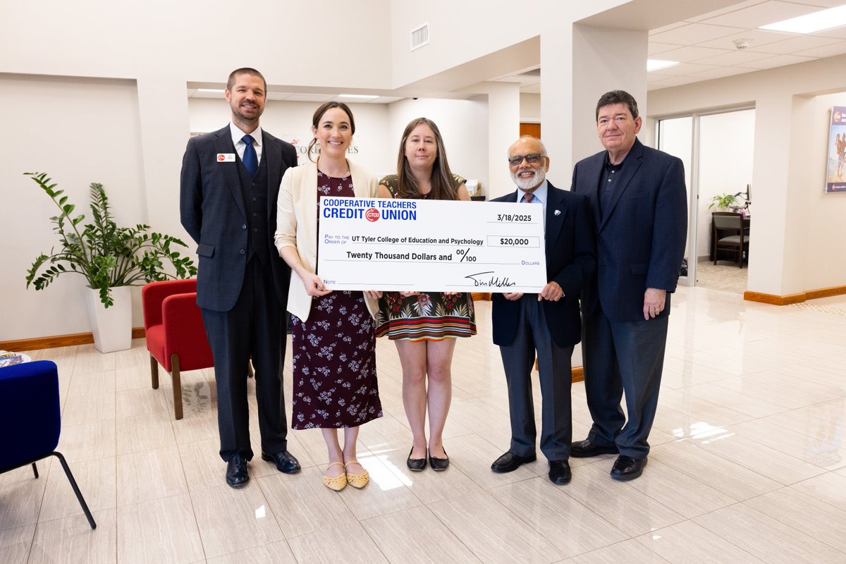 We’re grateful for our partnership with Cooperative Teachers Credit Union in Tyler, TX! Huge thanks to CTCU for their generous $20,000 gift in support of our teacher education programs in the College of Education &amp; Psychology. 🙌 #ThankYou #TeacherEducation #CTCU