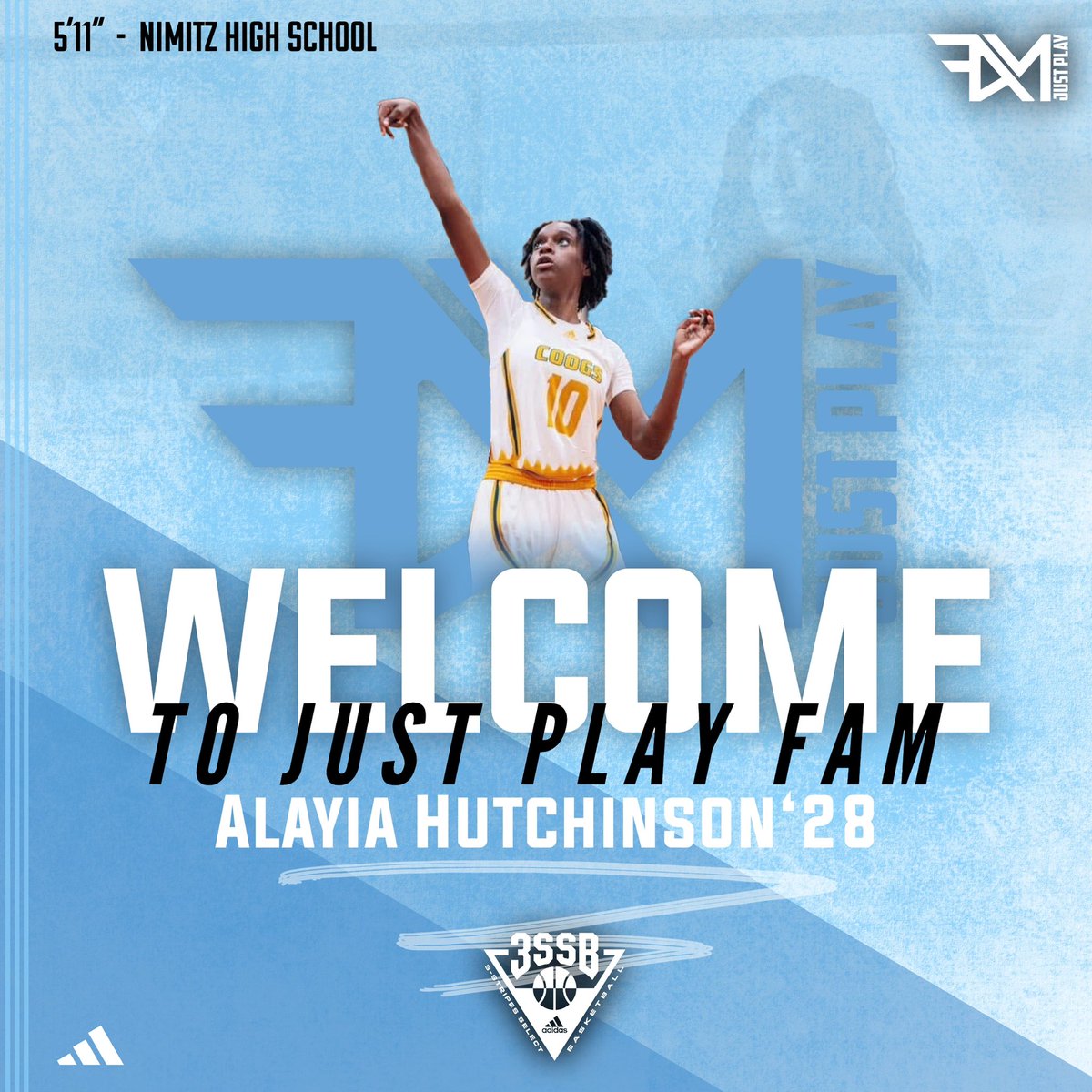 We are excited to welcome, class of 2028, 5’11 G/F, Alayia Hutchinson to our Just Play FAM 3SSB Program! 

Very Athletic!! Hidden Gem! 💎📈🚀🏀

#TheFAMway / / / <a href="/3SSBGCircuit/">3Stripes Select Basketball Girls Circuit</a> 💙🤍
