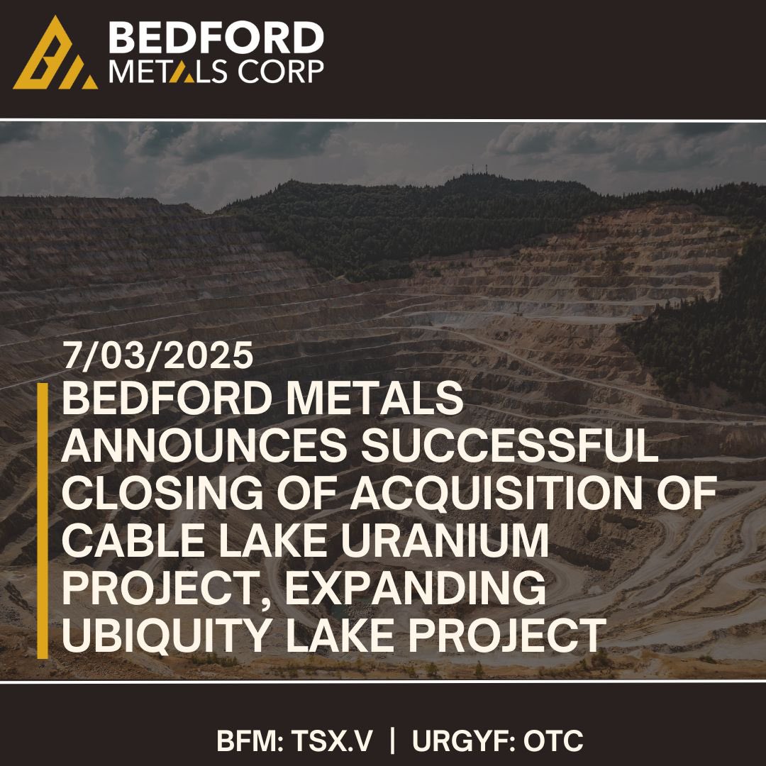 $BFM.V is pleased to announce the successful closing of the acquisition, and with this, they now control an aggregate of 13,092 hectares of prospective ground in the highly promising Athabasca Basin, Saskatchewan.

Read more: bedfordmetals.com/bedford-metals…

#uranium #mining #exploration