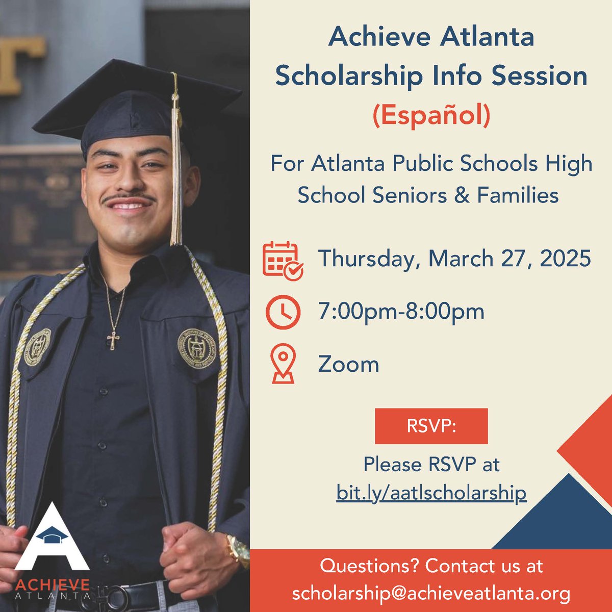 Tomorrow evening!  Join <a href="/AchieveAtlanta/">Achieve Atlanta</a>  for a Scholarship Information Session. Students &amp; families can register at bit.ly/aatlscholarship. Don’t miss out on this amazing opportunity! #ScholarshipOpportunities #AATL #Education