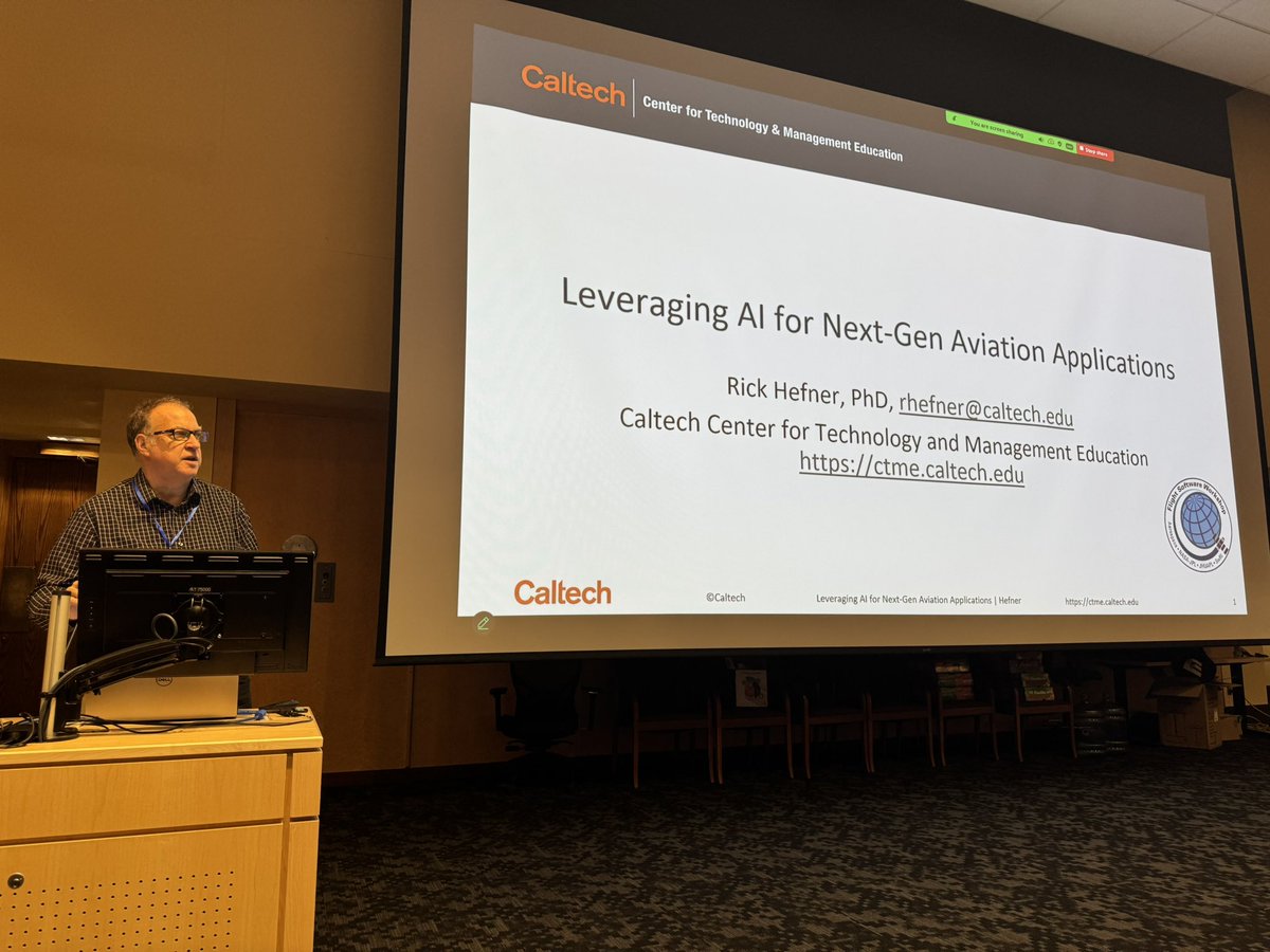 FSWWorkshop's tweet photo. Thank you to our sponsor Caltech (@Caltech) and Rick Hefner (@RHefnerCaltech) and their presentation on “Leveraging AI for Next-Gen Aviation Applications” at the 2025 Flight Software Workshop! https://t.co/3sXxG9fvWh