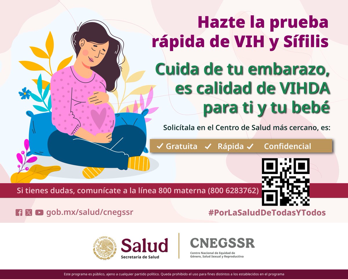 La enfermedad causada por el VIH se transmite más fácilmente en los primeros meses posteriores a la infección.
Es muy importante que si estás embarazada o planeas hacerlo, te realices la prueba rápida de VIH y de Sífilis.