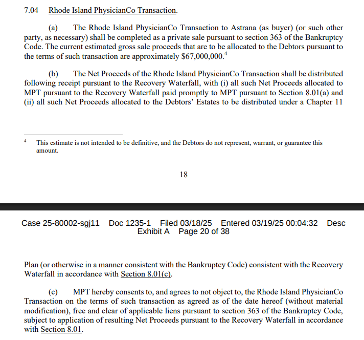 AmaralPartners's tweet photo. A Historic Disaster at Prospect - One More Example of the "Strength of MPT's Underwriting" 

MPT appears on its way to an 80%+ loss on the $1.8BN it has invested into Prospect Medical Holdings since July 2019, and a possible 60%+ writedown on the remaining carrying value of its investment, should the assets actually be sold according to the bid procedures.   

Despite whatever narrative is spun, the recent BK settlement is a disaster for MPT due to the significant claims now sitting in front of MPT. Indeed, it is very possible that MPT extracts <$200MM through the waterfall from this settlement. 

If MPT were to achieve its cost on the CA real estate (unlikely), that figure might be approx. $325MM and represent a 45% loss versus its remaining carrying value. How many times did MPT mgmt. claim that its investment was "fully recoverable" since mid-2022? How were those IOIs?

Option B is that MPT attempts to find more "quality operators" to assume or strike leases on similar terms. This would require additional loans/funding from MPT, similar to HSA/Insight as with Steward. While it is still funding both.     

What is MPT's "true" liquidity? What would any coming impairments mean? How can they ever be trusted with your capital again? $MPW