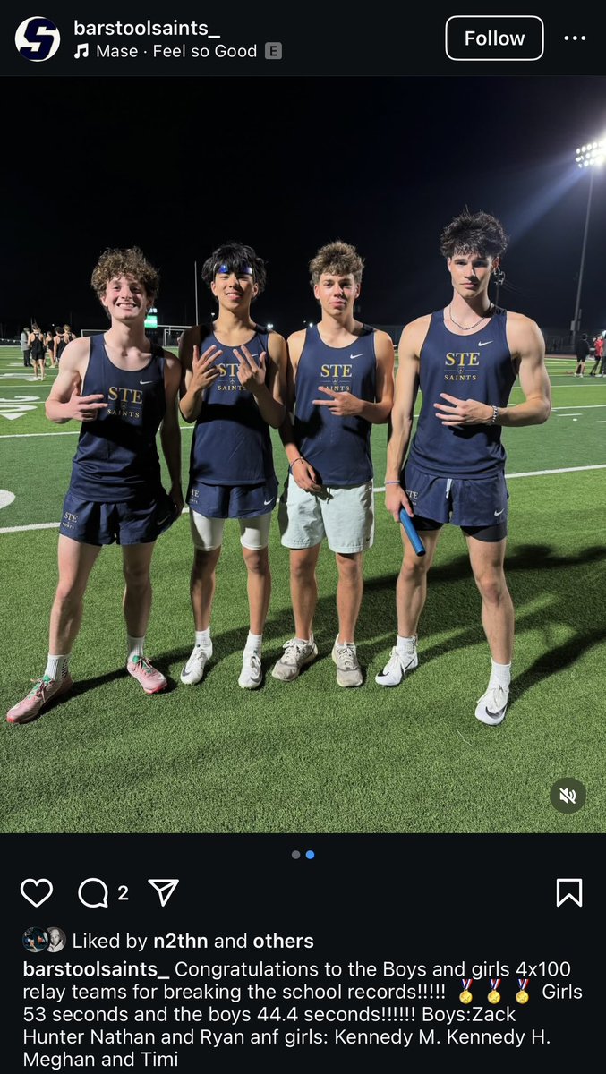 Nathan Nguyen (@n2thannn) on Twitter photo Congrats to my running partners and <a href="/STE_Saints/">stesaints</a> for breaking the school 4x100 record and grabbing the gold. 44.4s. We ran fast ππ»π¨π₯
<a href="/CoachTwine/">Chris Twine</a> <a href="/4YFilms/">π½π π£ππ§ππ£ ππ π¦ππ π½ππππ€ SPORTS π₯</a> <a href="/IAMJONES2723/">Coach Montario Jones, M.A.</a> <a href="/BearkatsMBB/">Sam Houston Men's Basketball</a> <a href="/Chris_Mudge/">Chris Mudge</a> <a href="/Coach_JBailey/">Justin Bailey</a> <a href="/CoachAMFobb06/">Coach A.Fobb</a> <a href="/coachjsw/">jake white</a> <a href="/CoachFoley_SHSU/">Brendan Foley</a> <a href="/CoachTG_/">Tyler Guidry</a> <a href="/BEACHAMPIONINC/">Be A Champion, Inc.</a> Congrats to my running partners and <a href="/STE_Saints/">stesaints</a> for breaking the school 4x100 record and grabbing the gold. 44.4s. We ran fast ππ»π¨π₯
<a href="/CoachTwine/">Chris Twine</a> <a href="/4YFilms/">π½π π£ππ§ππ£ ππ π¦ππ π½ππππ€ SPORTS π₯</a> <a href="/IAMJONES2723/">Coach Montario Jones, M.A.</a> <a href="/BearkatsMBB/">Sam Houston Men's Basketball</a> <a href="/Chris_Mudge/">Chris Mudge</a> <a href="/Coach_JBailey/">Justin Bailey</a> <a href="/CoachAMFobb06/">Coach A.Fobb</a> <a href="/coachjsw/">jake white</a> <a href="/CoachFoley_SHSU/">Brendan Foley</a> <a href="/CoachTG_/">Tyler Guidry</a> <a href="/BEACHAMPIONINC/">Be A Champion, Inc.</a>