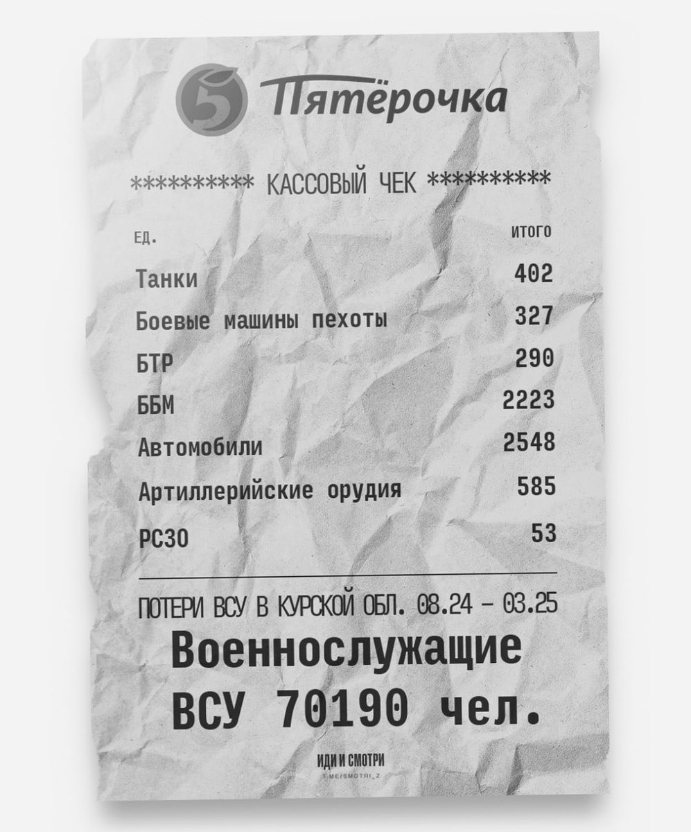 nikapetarda's tweet photo. Потери ВСУ в Курской области с начала вторжения превысили 70 тыс. человек. Также за время боевых действий под Курском украинские подразделения потеряли более 400 танков, 585 артиллерийских орудий и 13 пусковых установок реактивных систем залпового огня HIMARS. https://t.co/sfOrNufjqx