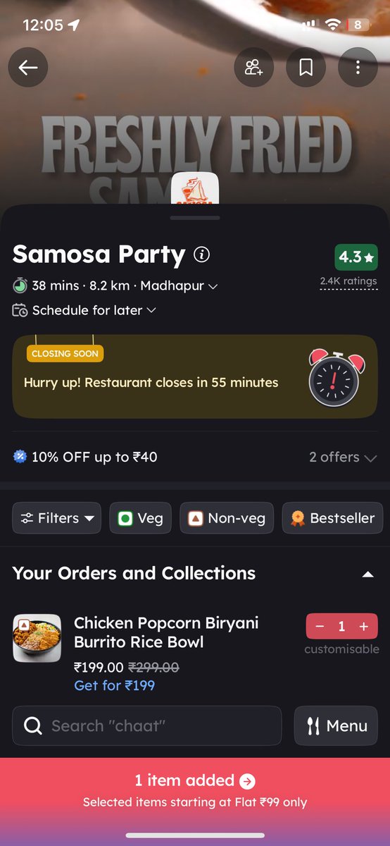 _utkarshism's tweet photo. Hey @Zomato, looks like your math is spicier than the samosas I tried to order! Google Maps says 7.8 km, but your app magically makes it 8.2 km to charge me ₹87 delivery fee. Care to explain the 'extra' 0.4 km? #FoodForThought #DeliveryCharges https://t.co/4X4eBNHhVo