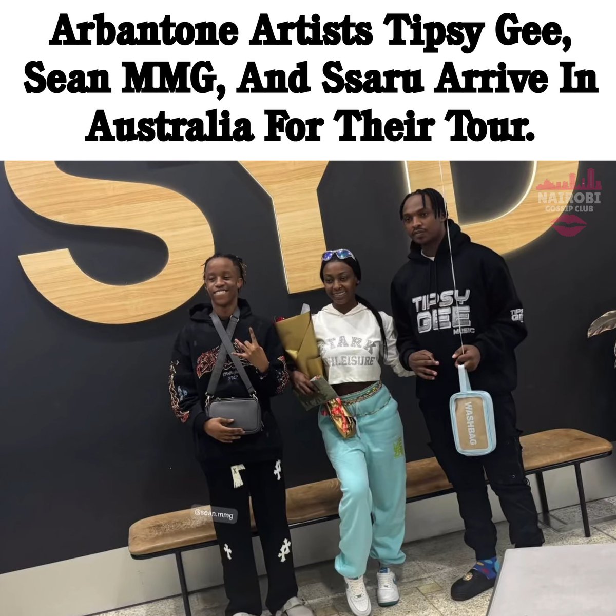 NairobiGossips's tweet image. Arbantone Artists Tipsy Gee, Sean Mmg, And Ssaru Arrive In Australia For Their Worldwide Tour.