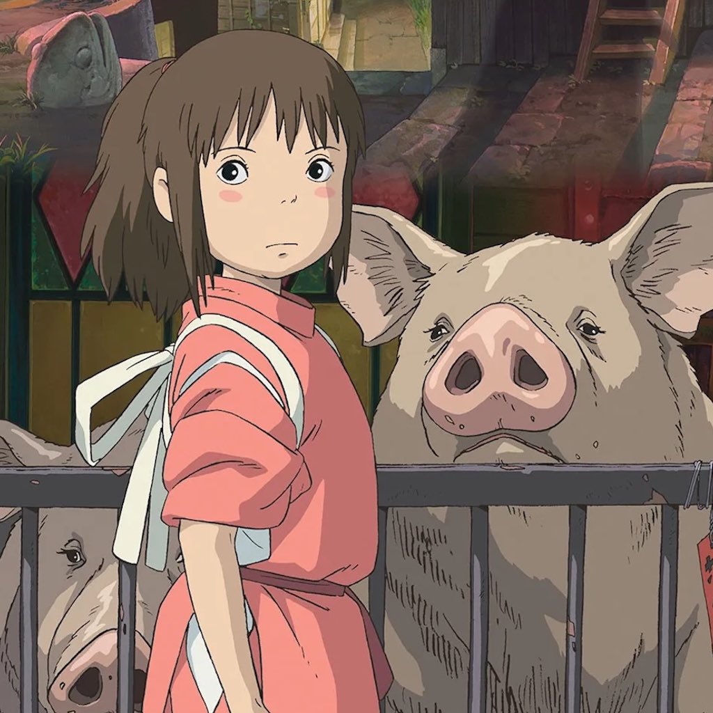girl and her pigs in ghibli style