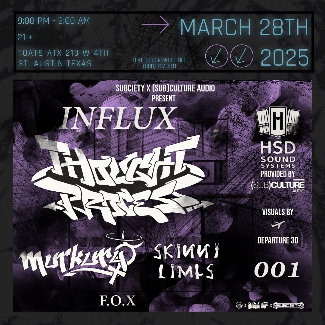 Absolutely stoked to be joining the legend Thought Process this Friday in Austin! We bringing in the Hennys 👏🏼  theticketing.co/e/influx
