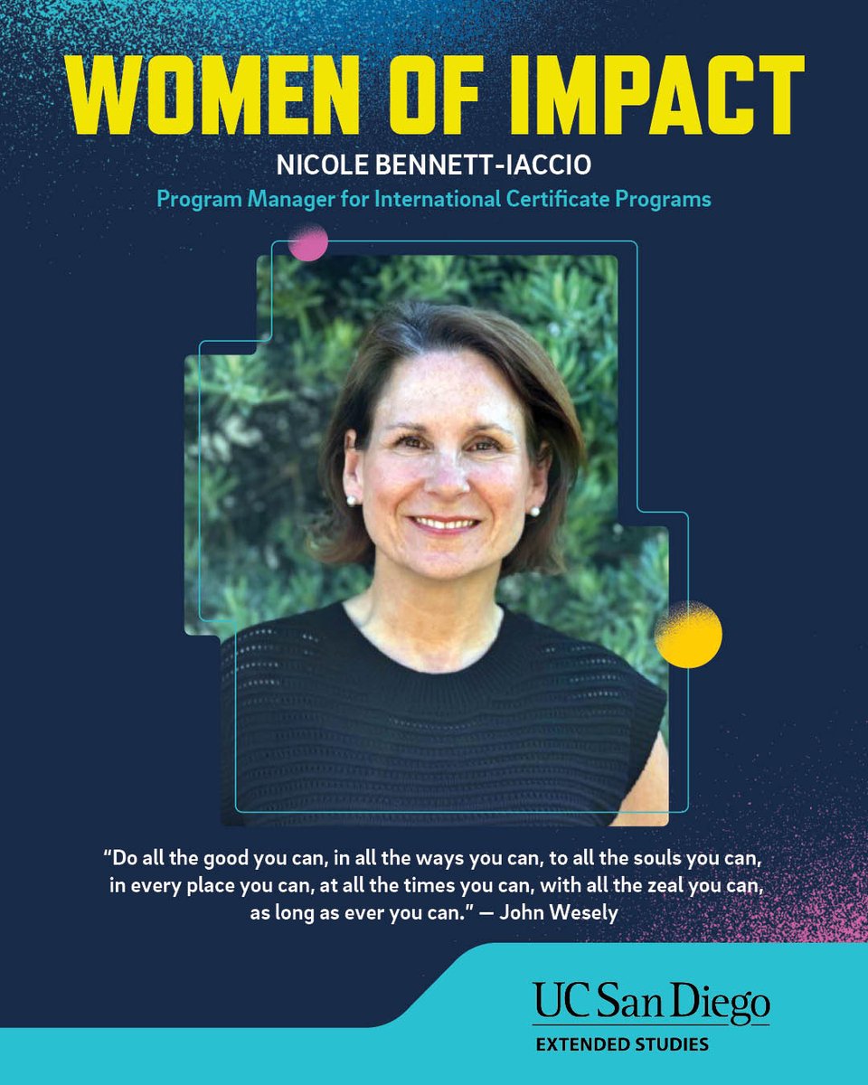 Nicole Bennett-Iaccio specializes in creating and managing educational programs as <a href="/UCSDExtStudies/">UC San Diego Division of Extended Studies</a> Int. Programs Program Manager. Her career has led her to roles in San Diego, Santa Barbara, and even Morocco! Thank you for everything you do!